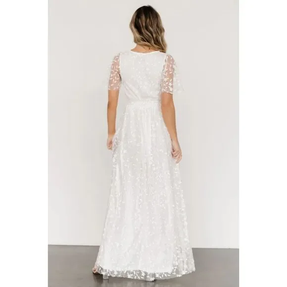 Baltic Born Marseille Embossed Maxi Dress Women's L White Long Slit Bride Fairy - Picture 2 of 10